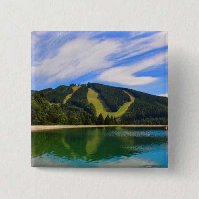 Hirschenkogel in Summer - Water Reflections Button (Front)
