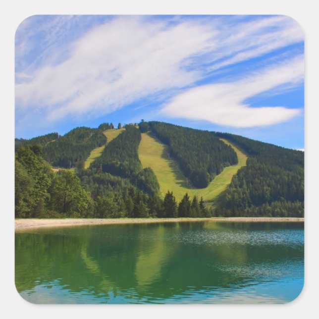 Hirschenkogel in Summer - Water Reflections Square Sticker (Front)