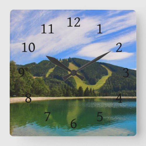 Hirschenkogel in Summer _ Water Reflections Square Wall Clock