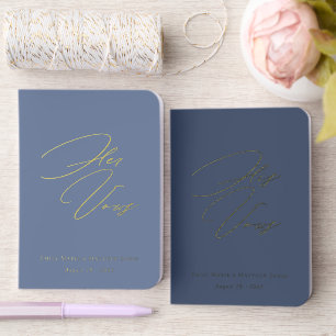 His and Her Blue Elegant Script Wedding Foil Vow Books