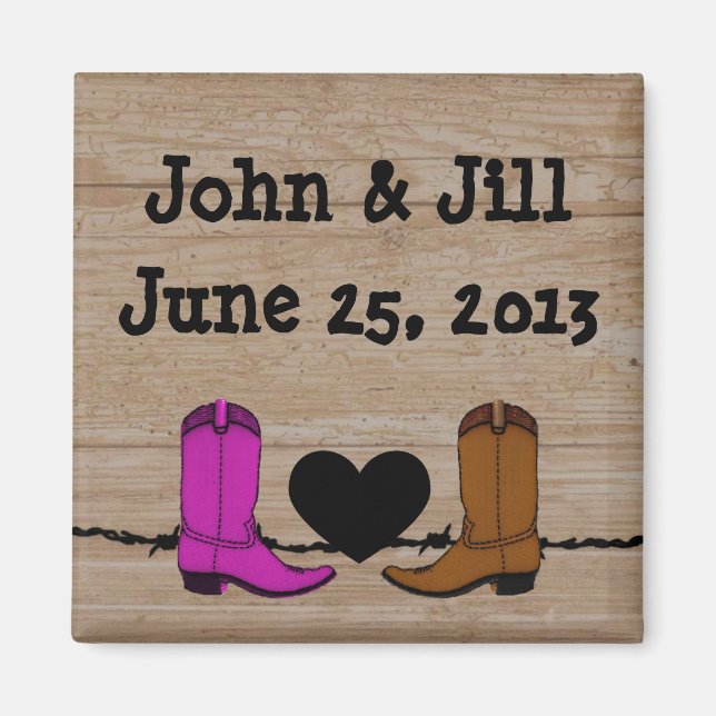 His And Her Cowboy Boots Wedding Favor Magnet (Front)