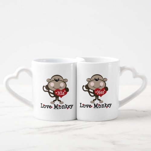 His and Her Love Monkey Couples Coffee Mug Set