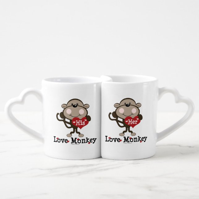 His and Her Love Monkey Couples Coffee Mug Set (Front Nesting)