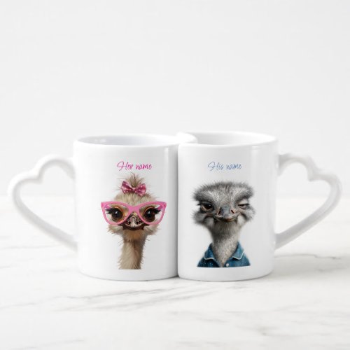 His and Her Ostrich Coffee Mug Set
