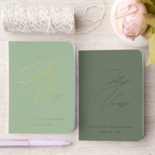 His and Her Sage Green Elegant Script Wedding Foil Vow Books
