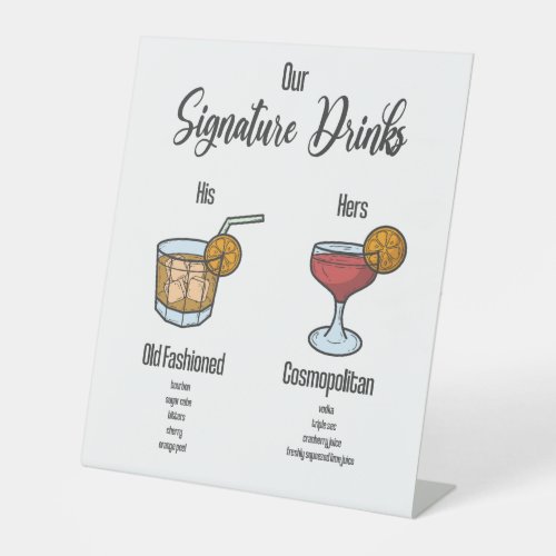 His and Her Signature Cocktail Drink Menu  Pedestal Sign