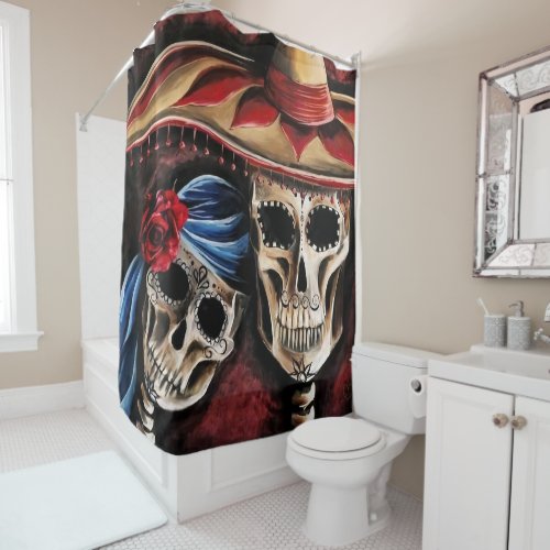 His and Her Sugar Skull Shower Curtain