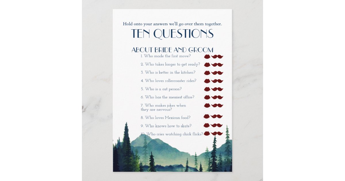 His and Her Ten Questions Wedding Game Zazzle com