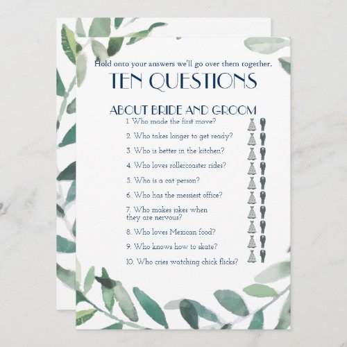 His and Her Ten Questions Wedding Game Invitation