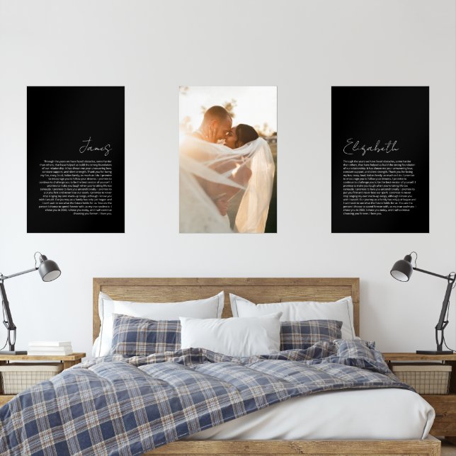 His and Her Vows Black Background Wedding Portrait Wall Art Sets (Bedroom)