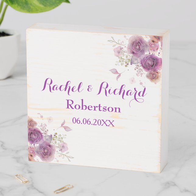 His and Her Wedding Floral Wooden Box Sign (In Situ Horizontal)