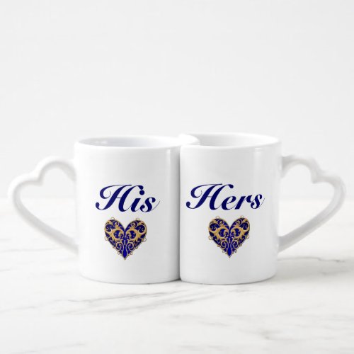 His And Hers Anniversary Blue Hearts Mug Set