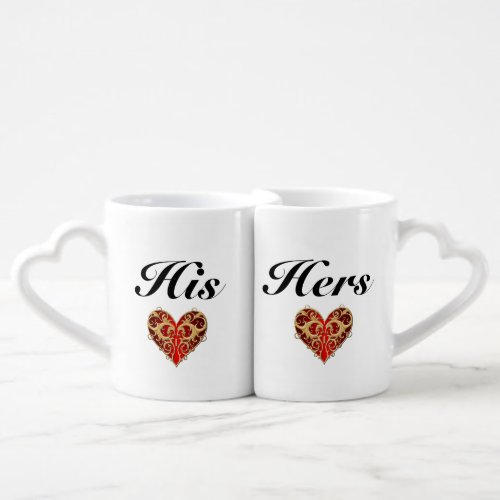 His And Hers Anniversary Red Hearts Mug Set
