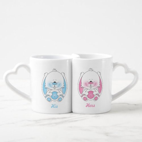 His and Hers Baby Bunny Cartoon Coffee Mug Set