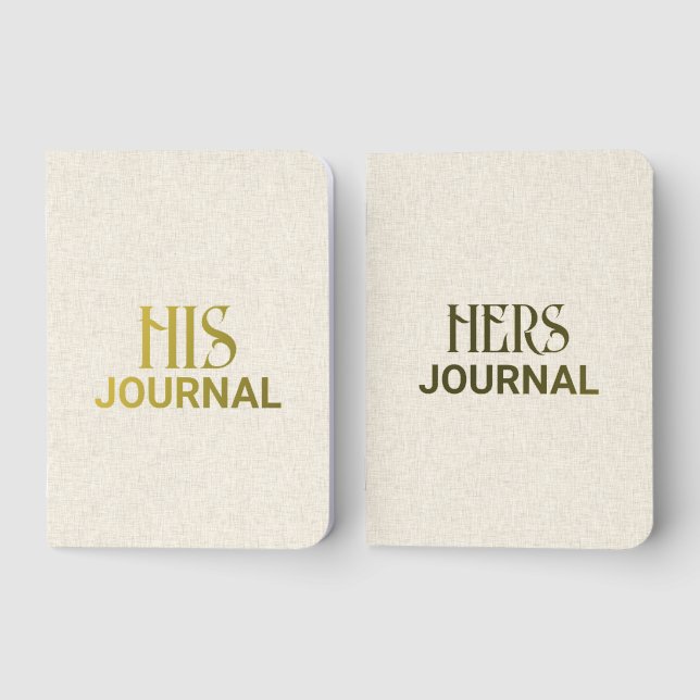 His and Hers Beige Linen Background Foil Vow Books (Front)