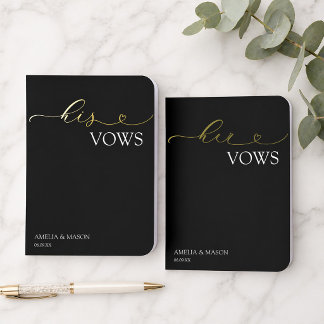 His and Hers Black and Gold Heart Script  Foil Vow Books