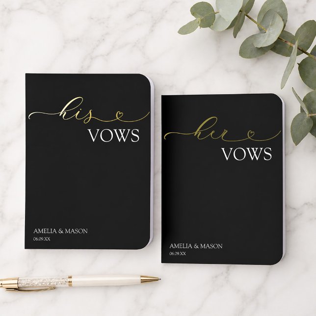 His and Hers Black and Gold Heart Script  Foil Vow Books (His and Hers Black and Gold Heart Script Foil Vow Books)