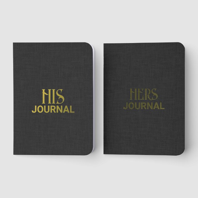 His and Hers Black Linen Background Foil Vow Books (Front)