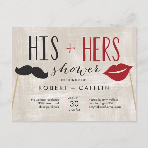 His and Hers Couple Shower Invitation Postcard