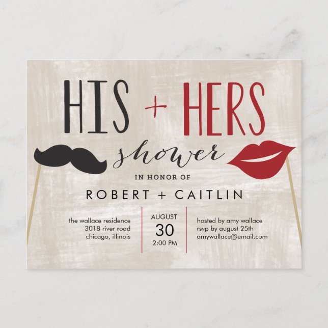 His and Hers Couple Shower Invitation Postcard (Front)
