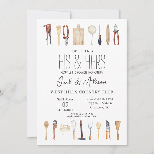 His and hers couples shower invitation,tool shower invitation (Front)