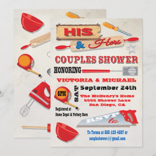 His and Hers Couples Tools Kitchen Shower Invites