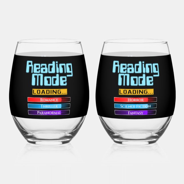 His And Hers Custom Genre Reading Mode  Stemless Wine Glass (Front)