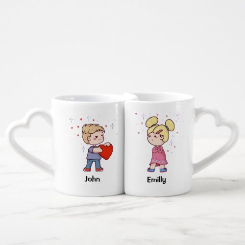 His and Hers Cute Hand Drawn Chibi Lovers mug