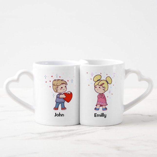 His and Hers Cute Hand Drawn Chibi Lovers' mug (Front Nesting)