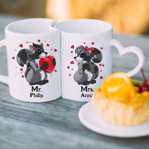 His and Hers, Cute Raccoon Coffee Mug Set