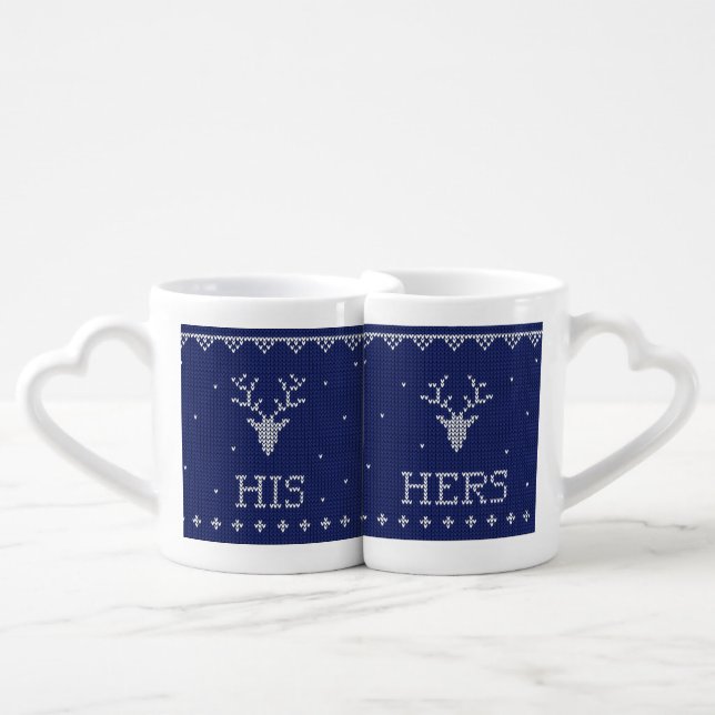 His and Hers Deer Sweater Knit Lover's Mug (Front Nesting)