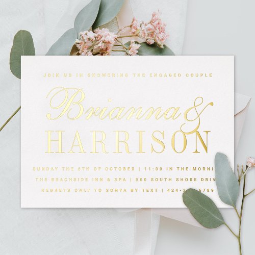 His and Hers Elegant Couples Shower Gold Foil Invitation