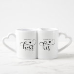 His and Hers | Elegant Typography and Heart Coffee Mug Set<br><div class="desc">This elegant couples mug set says "his" and "hers" in swirly modern black calligraphy,  with matching hearts and a space for their first names.</div>