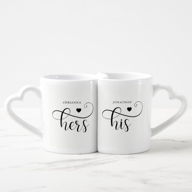 His and Hers | Elegant Typography and Heart Coffee Mug Set (Front Nesting)