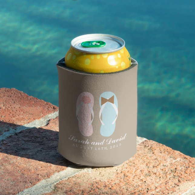 His and Hers Flip Flops Beach Wedding Can Cooler (In Situ Pool)