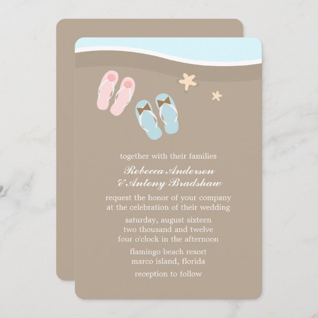 His and Hers Flip Flops Beach Wedding Invitation (Front/Back)