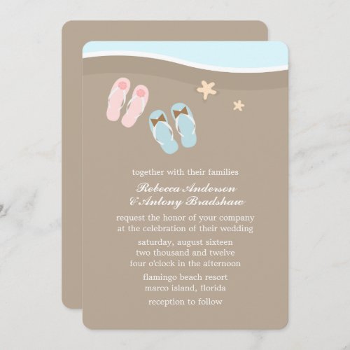 His and Hers Flip Flops Beach Wedding Invitation