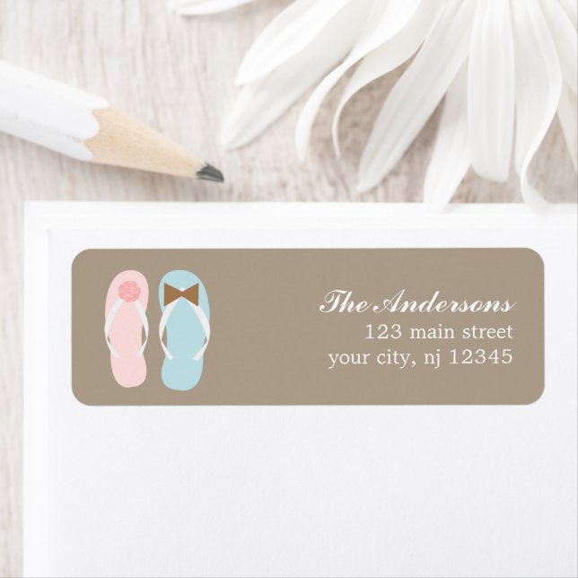 His and Hers Flip Flops Beach Wedding Label (Insitu)