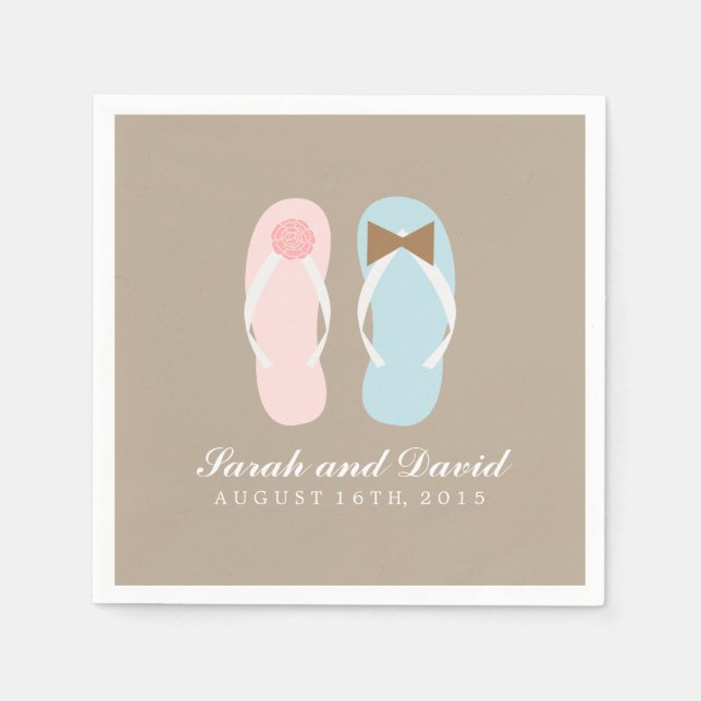 His and Hers Flip Flops Beach Wedding Paper Napkins (Front)