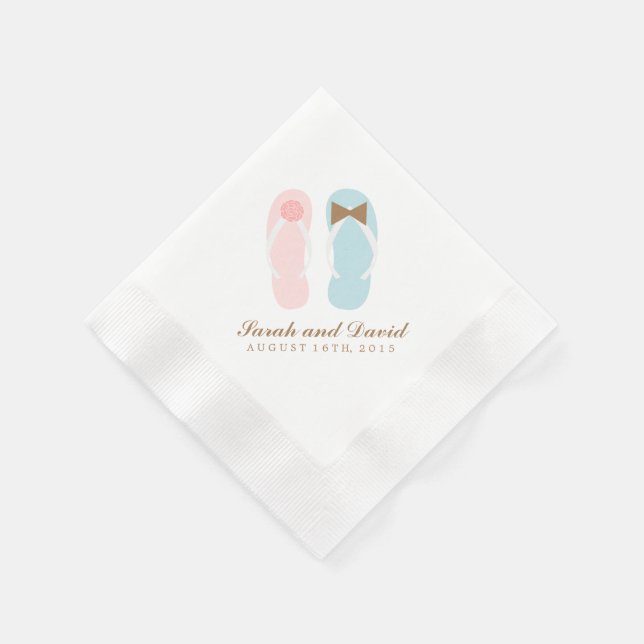 His and Hers Flip Flops Beach Wedding Paper Napkins (Corner)