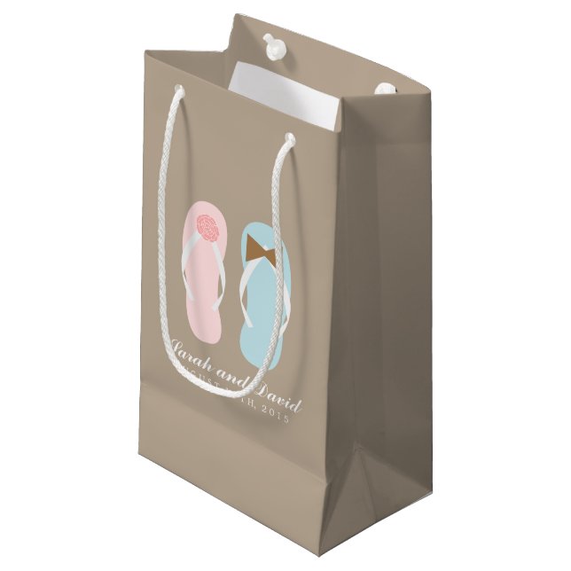 His and Hers Flip Flops Beach Wedding Small Gift Bag (Front Angled)