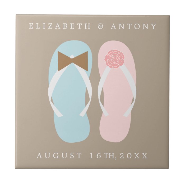 His and Hers Flip Flops Beach Wedding Tile