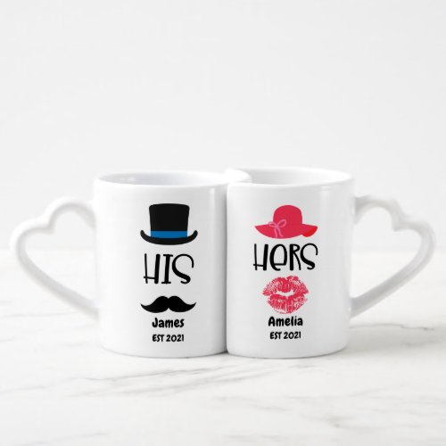 His and Hers For Couples Personalized name date Coffee Mug Set
