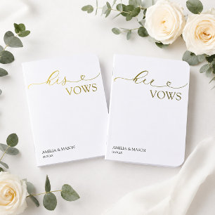 His and Hers Gold and White Heart Script Vow Book