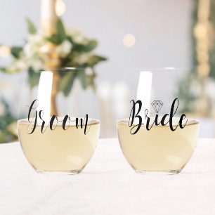 His and Hers "Groom and Bride" Personalized Stemless Wine Glass