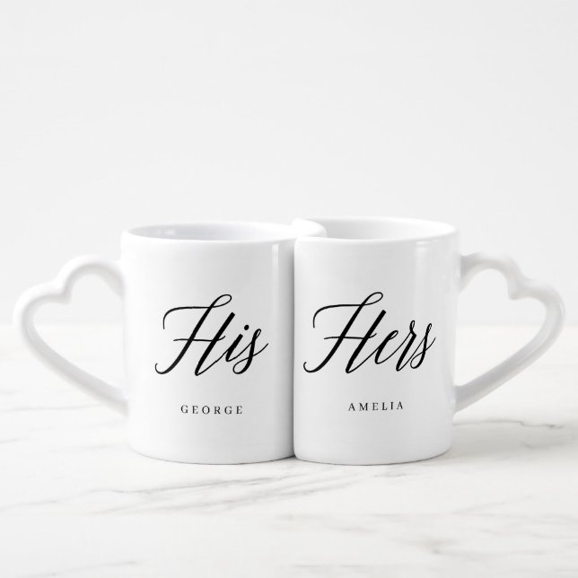 His and Hers Modern Script Couple Mug Set (Front Nesting)