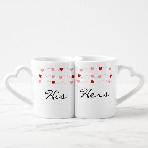 His and Hers Modern Valentine Hearts Coffee Mug Set