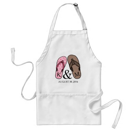 His And Hers Monogrammed Wedding Flip Flops Adult Apron