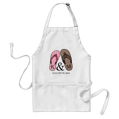 His and Hers Monogrammed Wedding Flip Flops Adult Apron