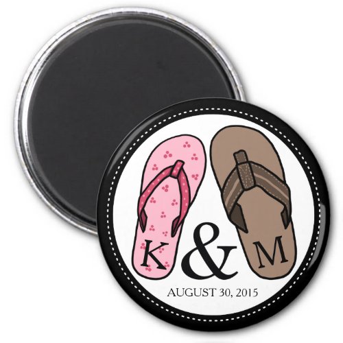 His and Hers Monogrammed Wedding Flip Flops Magnet